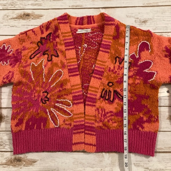 By Anthropologie Embroidered Cardigan Sweater Pink Combo Small - Picture 5 of 16